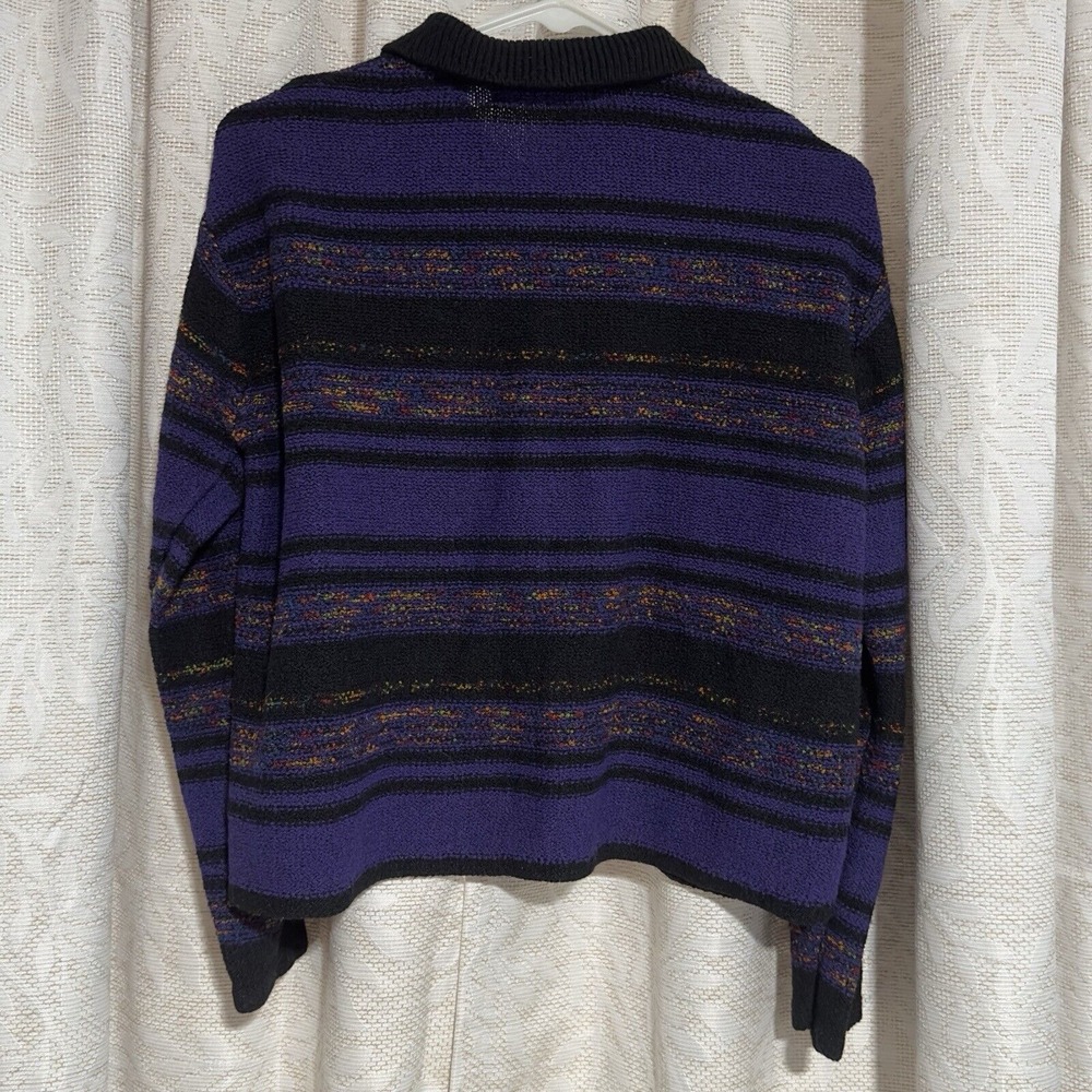 Amanda Smith Women M Full Zipper Knit Sweater Purple Multi Colored Stripes - Picture 5 of 10